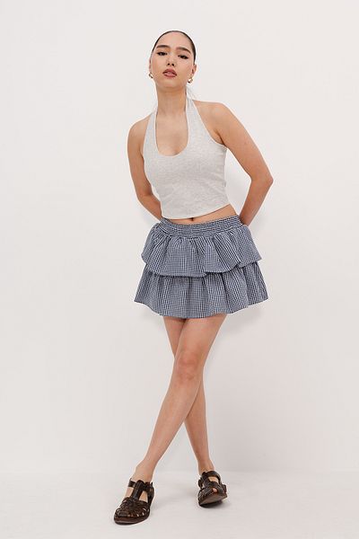 Addax Fusta mini cu volane Gingham E17276-C2