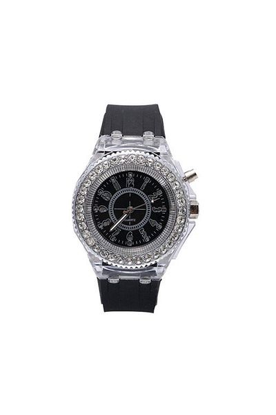 MNMYSTYLE Ceas LED activ, jocuri de lumini în 7 culori, 4 moduri de bliț, ceas clasic MyStyle Fashion Crystal, negru