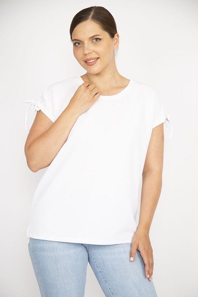 Şans Women's Bone Large Size Shoulder Lace-Up Polyester Fabric Blouse 65n36548