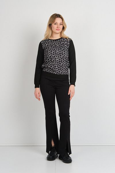 Sistas Women's Patterned Crew Neck Long Sleeve Blouse 24614 Black