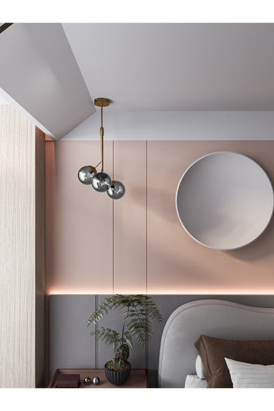 avizade LUNO Amber Antique – Eskitme Gövdeli Füme Camlı 3’lü Sarkıt Avize (60...