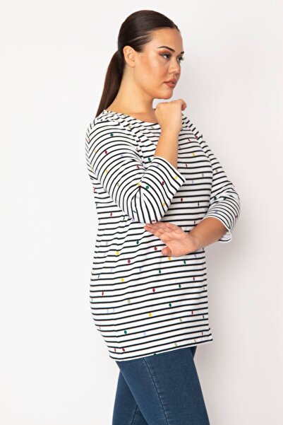 Şans Tunica pentru damă, mărime mare, cu mâneci capri, cu linii și puncte, 65n28711