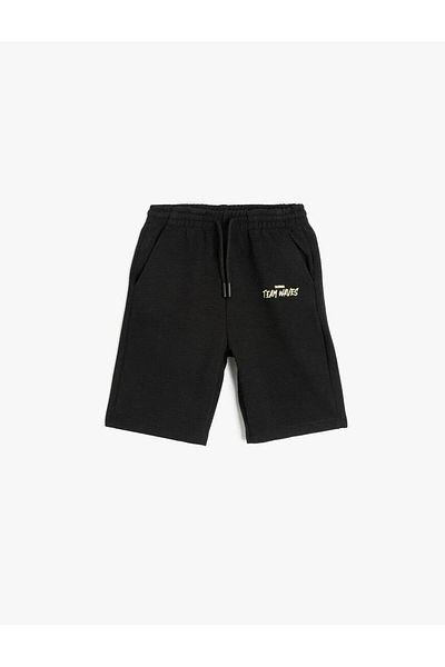 Koton Black Boy's Shorts with Tie Waist and Print Detail 5Skb40067Tk