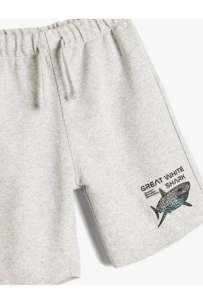 Koton Tie-Waist Shark Printed Gray Boy's Shorts 5Skb40039Tk