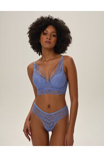 ESOTIQ Sutien push-up BLOOVII, cu armătură, dantelă florală și bretele decorative în față, sexy | Okay