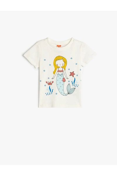 Koton Cotton Mermaid Printed Crew Neck Short Sleeve T-Shirt