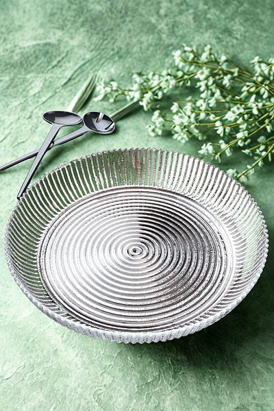 Manaferra Line Glass 30 cm Salad Bowl Salad Plate with Spoon
