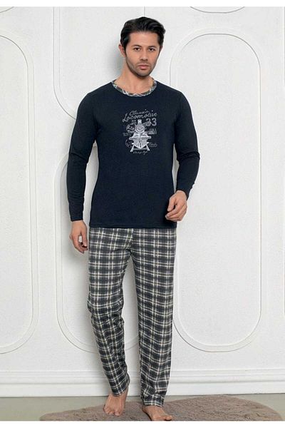 Intisimo Pijamale bărbătești, bluză, pantaloni lungi, locomotivă clasică, bleumarin - 3xl