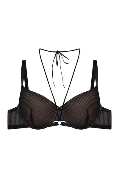 ESOTIQ Underwired Braly Padded with Striped Lace Decorative Front Choker Tie ...