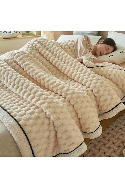 COOYA White Fleece Throw Blanket for Couch, Dacron Thicken for Winter,Super Soft Cozy for Women