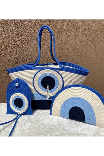 ELÇİÇEK HOME Χειροποίητη ψάθινη τσάντα, τσάντα παραλίας, τσάντα Nazsr Bead