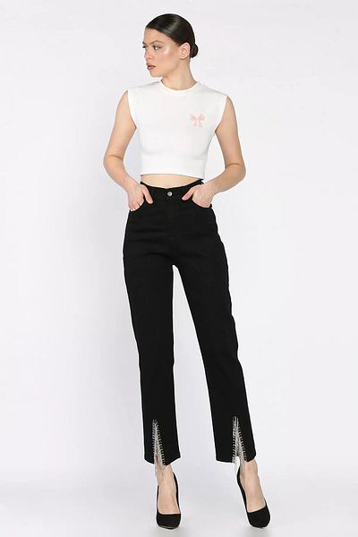 GÜLSELİ Black Leg Slit Lycra Women's Jean Jeans