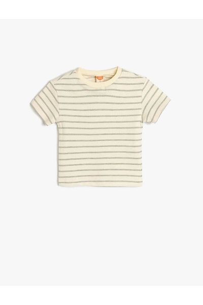 Koton Cotton Crew Neck Short Sleeve Ecru Baby Boy T-Shirt 5Smb10093Tk
