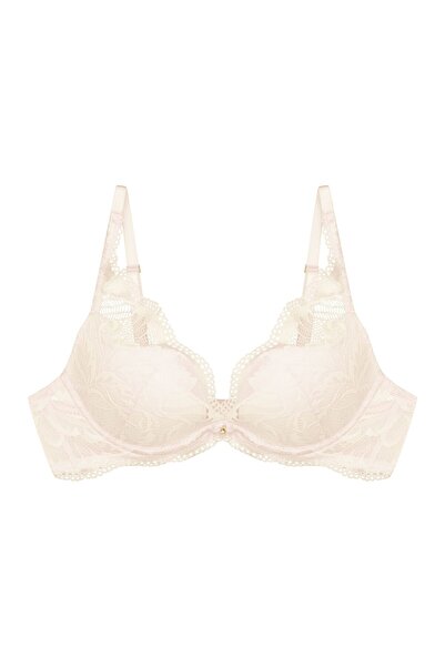 ESOTIQ Sutien push-up cu armătură, dantelă florală, pandantiv cu piatră preți...