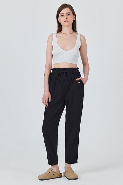 Rays Black Pocket Button Detailed Elastic Waist Trousers 006