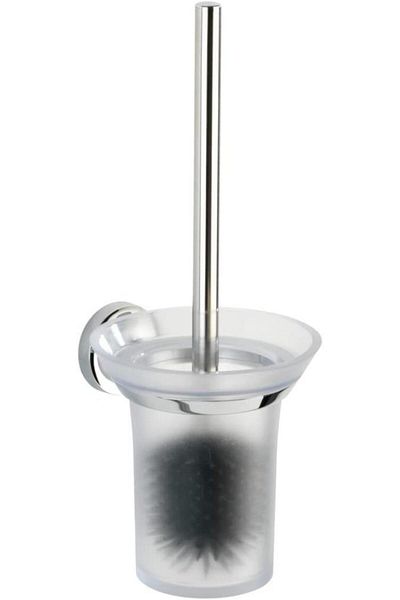 Saban Toilet Brush Set – Silver Abs Design with Transparent Holder, 36.5 cm