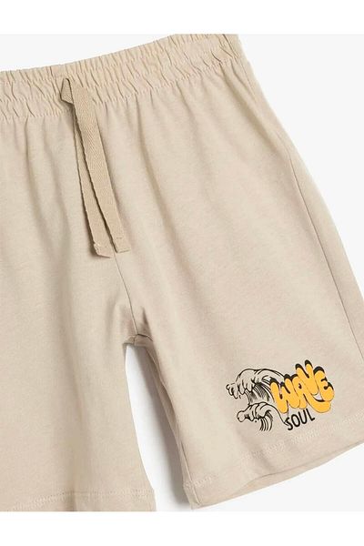 Koton Print Detailed Tie Waist Cotton Beige Boy's Shorts 5Skb40079Tk