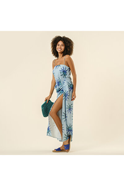 Zsa Zsa Zsu Protı Dijital Baskılı Askılı Elbise - Mavi