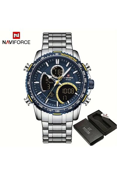 Naviforce NF9182 SBE Mens Analog Digital Stainless Steel Watches Sport Waterproof Quartz Business Fashion