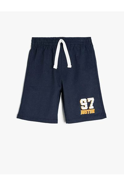 Koton Print Detailed Elastic Waist Cotton Navy Blue Boy Shorts 5Skb40078Tk