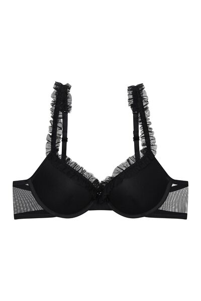 ESOTIQ Push-Up Bra Wired with Ruffles Decorative Straps Plain Mesh Balconette...