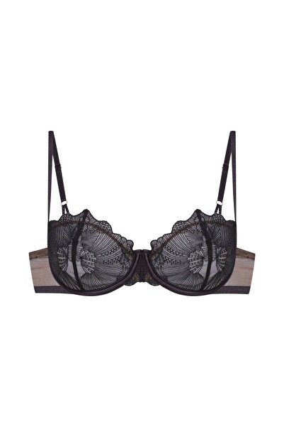 ESOTIQ Sutien moale cu balcon, cu armătură, broderie și plasă decorativă la s...