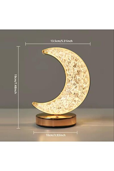 nesever store Dekoratif Gold Desenli Dokunmatik USB Şarjlı Yarım Ay Gece Lambası