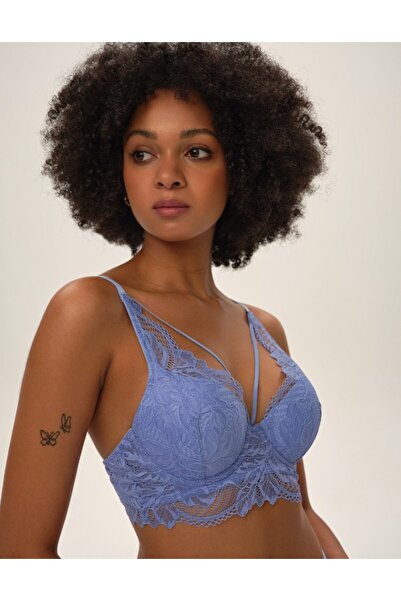 ESOTIQ Sutien push-up BLOOVII, cu armătură, dantelă florală și bretele decorative în față, sexy | Okay