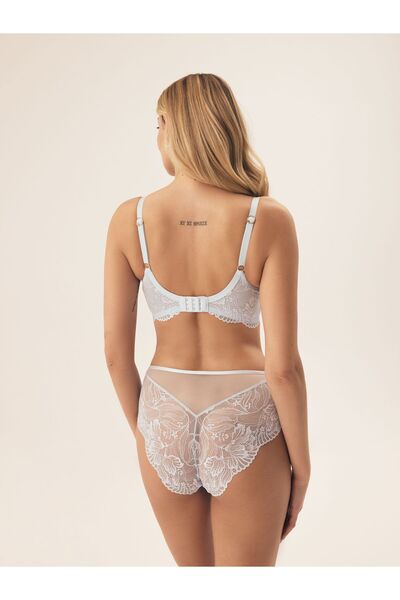 ESOTIQ Sutien ușor căptușit cu armătură, dantelă botanică decorativă, pandantiv auriu, elegant | Afine