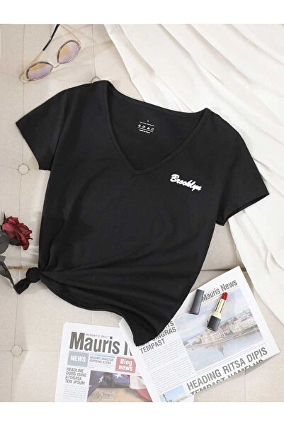 FAVORİST BROOKLYN Baskılı Yazlık V Yaka Tshirt Regular Kalıp
