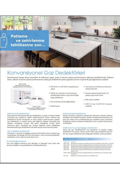 Genel Markalar Gdr-220m Konvansiyonel Doğalgaz (METAN) Gaz Dedektörü, Röle Çıkışlı, 220v Ac