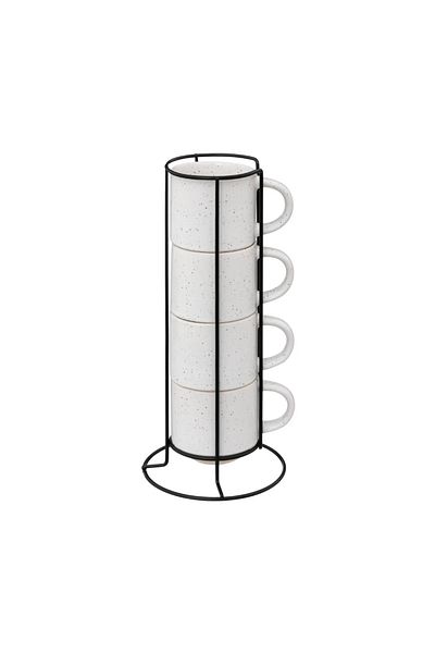 Secret de Gourmet Set of 4 Lana mugs, metal support, ceramic, 10.5 x 7 x 7.5 cm, 200 ml