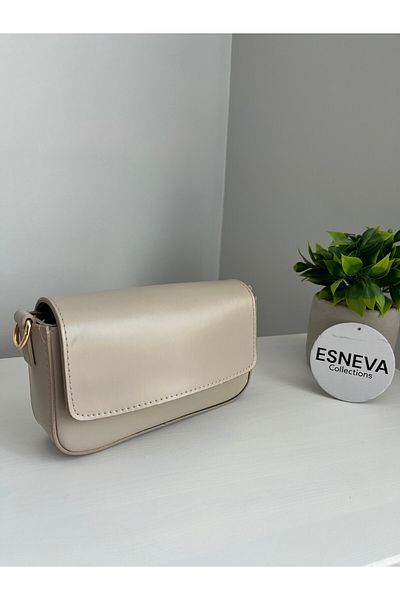 ESNEVA Geantă de umăr cu clapă model baghetă pentru femei de culoare crem