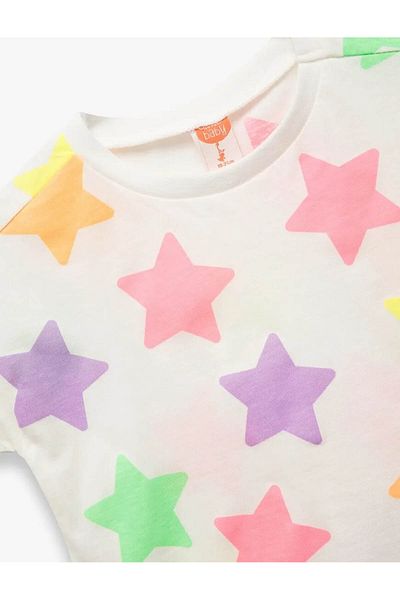 Koton Star Patterned Short Sleeve Ecru Baby Girl T-Shirt 5Smg10080Ak