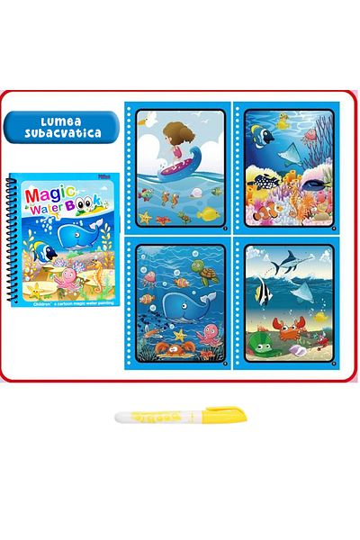 Pitikot Carte de colorat cu apa Magic Book, Reutilizabila, plina de culori vibrante si animale subacvatice