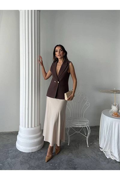 CinneMadonna سترة نسائية من القماش باللون البني والذهبي