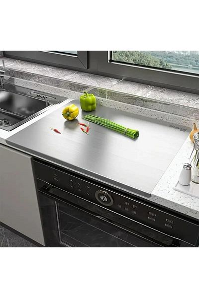 Okyanus Home Stainless Steel Single Bent Metal Countertop Protective Cutting Board 30X40 cm