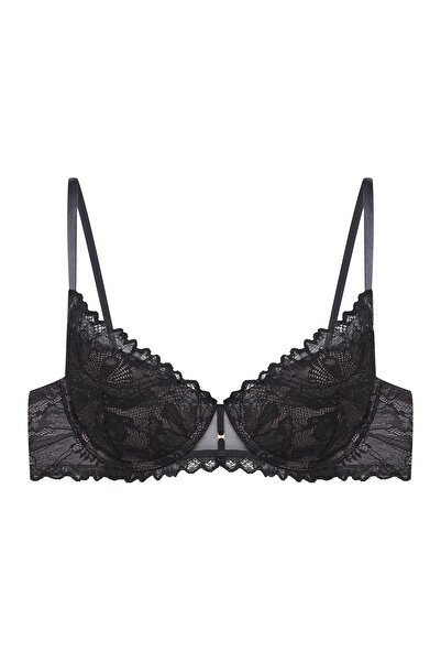 ESOTIQ Sutien Push-Up cu Armătură, Dantelă Florală și Pandantiv Auriu | Lenjerie Senzuală și Feminină | Idylla