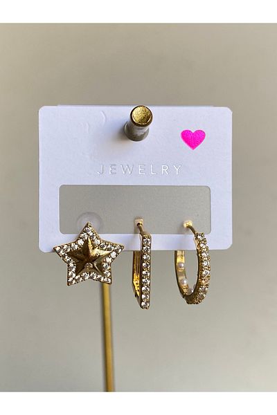 Çelik Set of 3 Zircon Stone Earrings