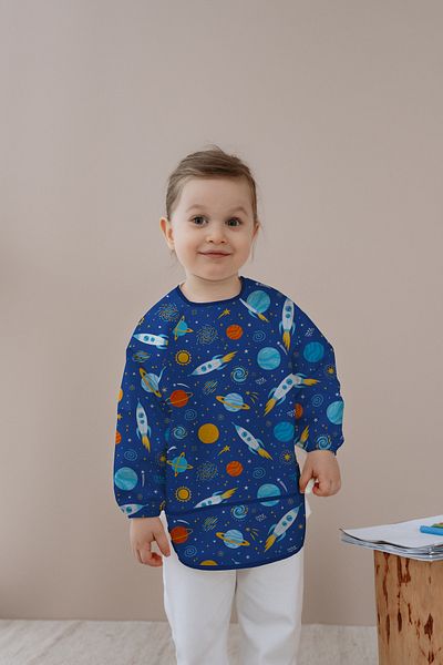 Messido Long Sleeve Food and Activity Apron, Activity and Painting Apron, Space Pattern, 1-5 Years Old