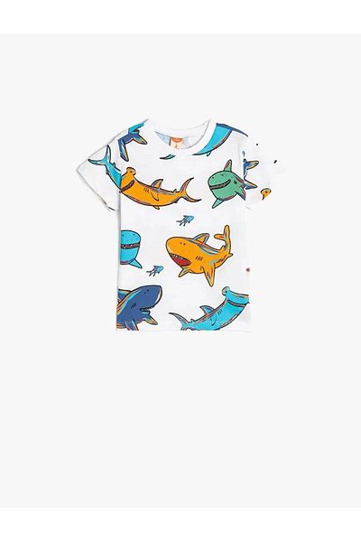 Koton Shark Printed Cotton Ecru Baby Boy T-Shirt 5Smb10043Tk