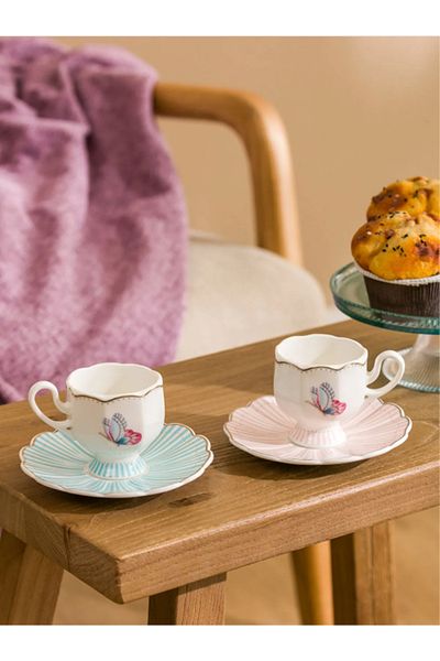 LC Waikiki Lcw Home Mixed Butterfly Printed 2-Person Porcelain Coffee Cup Set 80 ml