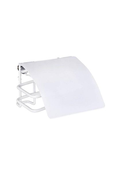 Saban Classic Plus Toilet Paper Holder – White Finish, with Lid, Wall Mount, Stainless Steel