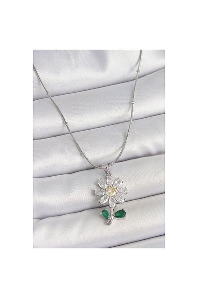 Findit 316L Steel Silver Color Minimal Heel Chain Zircon Stone Daisy Model Women's Necklace