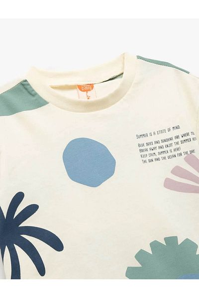 Koton Cotton Print Detailed Crew Neck Ecru Baby Boy T-Shirt 5Smb10037Tk