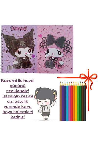booddie Resim Defteri 17 cm *24 cm Kuromi Küçük Boy 15 sayfa 12'li Kuru Boya ...