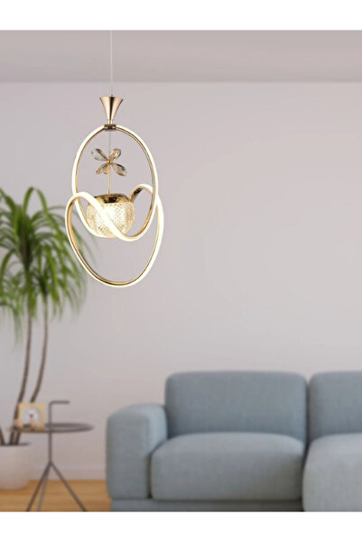 Badem Modern Sarkıt Led Avize 3 Renk Toplu Kelebek Taşlı Gold Kaplamalı