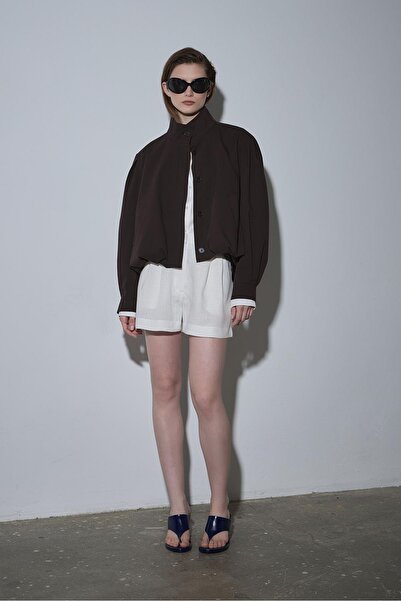 Suud Collection Brown Khole Stand Collar Puffer Jacket