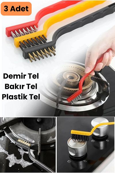intoku Wire Brush Set 3 Pcs Cooker Oven Kitchen Sink Cleaning Brush for Oil Dirt Rusts