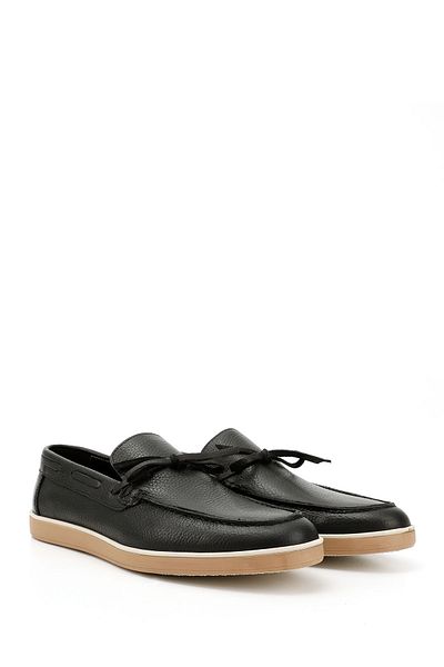 GÖNDERİ(R) Men's Black Floater Bow Genuine Leather Loafer Shoes
